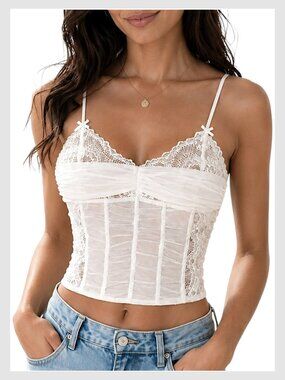I.AM.GIA Lace Corset Cami White Ruched Y2K Top XL